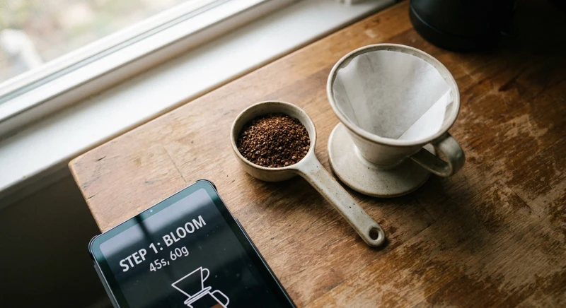 O mână alege atent boabe de cafea proaspăt prăjite dintr-un bol pentru cafeaua perfectă acasă.